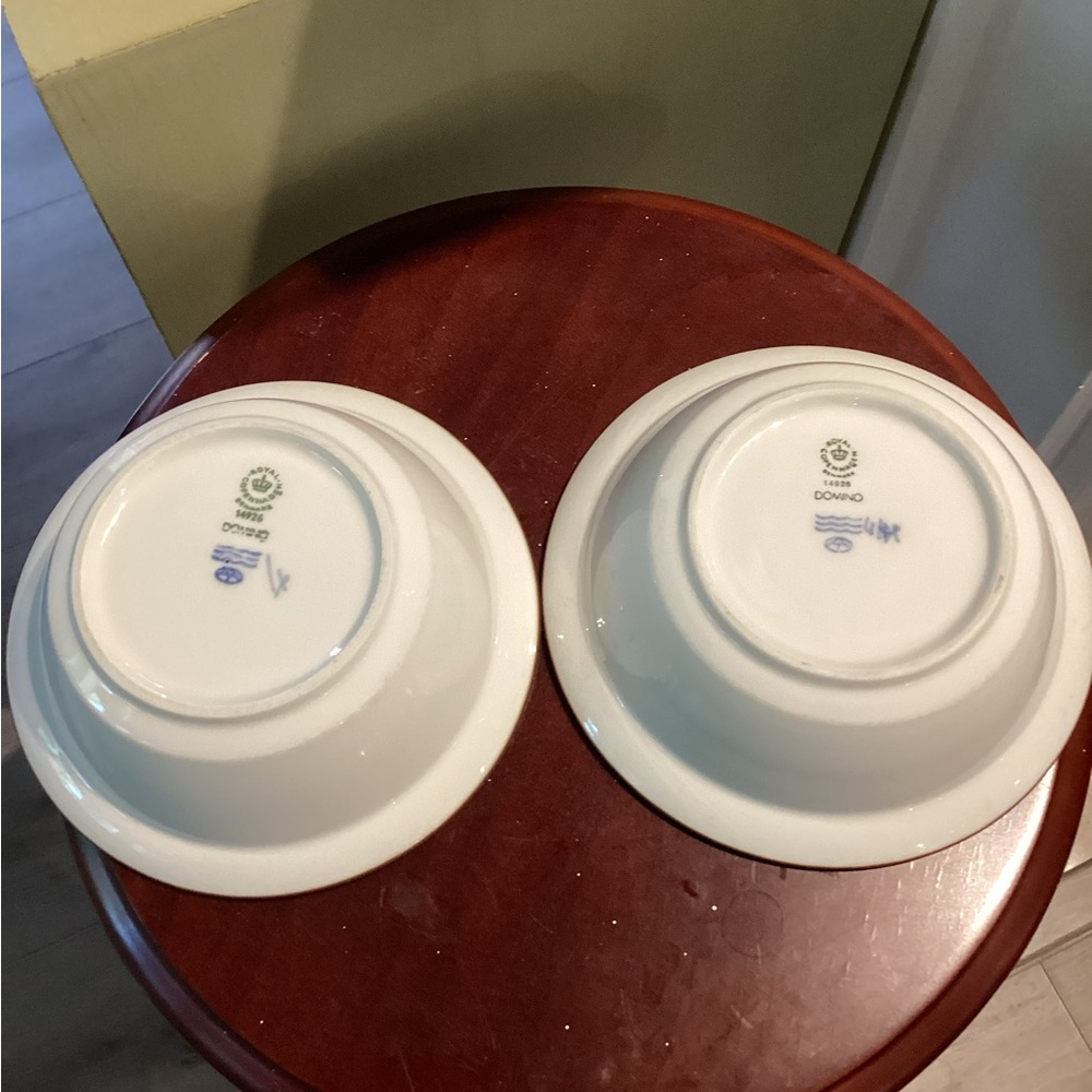 A pair of Royal Copenhagen cereal bowls.